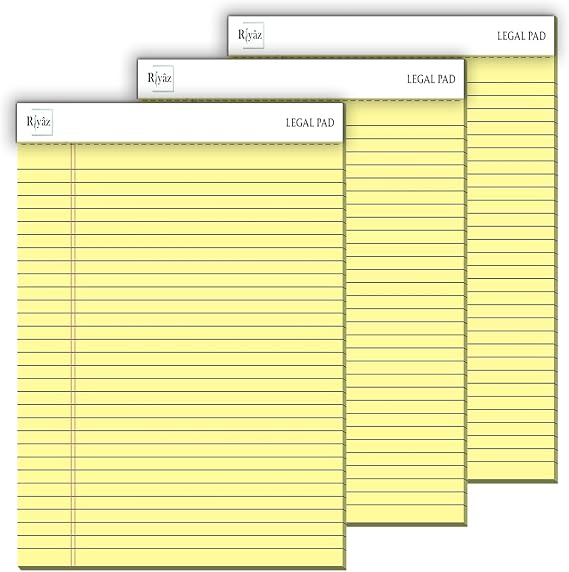 Letter Boyut, 3 adet, Sarı renkli Legal Pad, Notluk, Notepad, Defter, Herbiri 50 Yaprak, Geniş Satır aralığı, okul, iş ve ofis için, Türk Malı