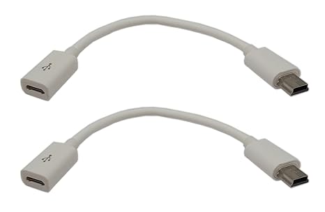 Micro USB to Mini USB Extension Cable Micro USB Female to Mini USB Male Charging & Sync Adapter Cable Cord(2 Pack White