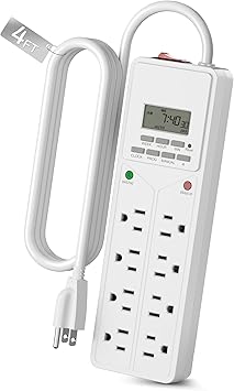 BN-LINK 8 Outlet Surge Protector with 7-Day Digital Timer 4 Outlets Timed, 4 Outlets Always On - White