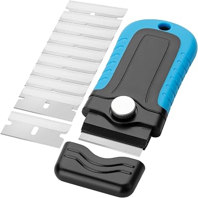 Bates- Razor Blade Scraper, Blue, Locking Razor Scraper Set with 10 Extra Stainless Steel Blades, Window Scraper, Scraper Tool, Glass Scraper, Scraper Blades, Paint Scraper Blade Scraper for Cleaning