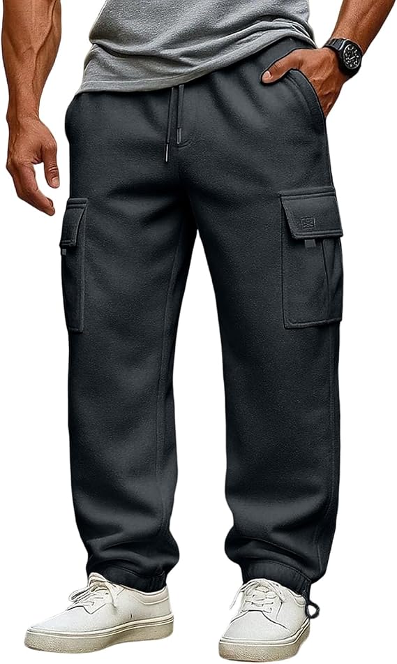 Mens Cargo Sweatpants Baggy Comfy Straight Leg Sweat Pants with Pockets Lightweight Cinch Bottom Drawstring Joggers