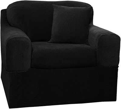 MAYTEX Collin Stretch 2 Piece Chair Furniture Cover Slipcover, Black