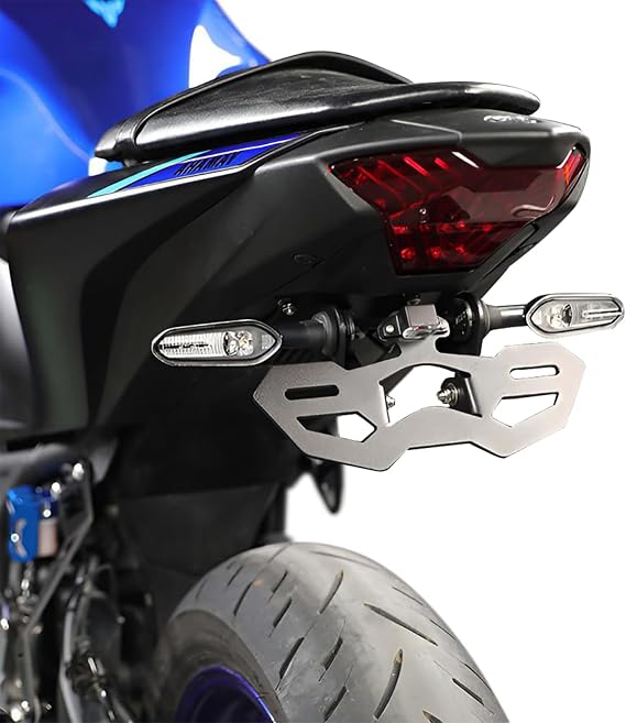 Motorcycle R25 R3 Fender Eliminator License Plate Holder/Tail Tidy Bracket For YAMAHA YZF-R25 2014-2023 / YZF-R3 MT-25 MT-03 2015-2023, LED License Plate Lights and Turn Signal Mounting Holes (Black)