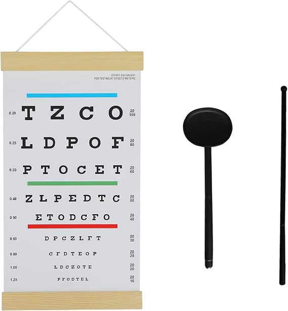 Bundle of 1pc Snellen Eye Charts for Eye Exams 10 Feet and Eye Occluder with Hand Pointer
