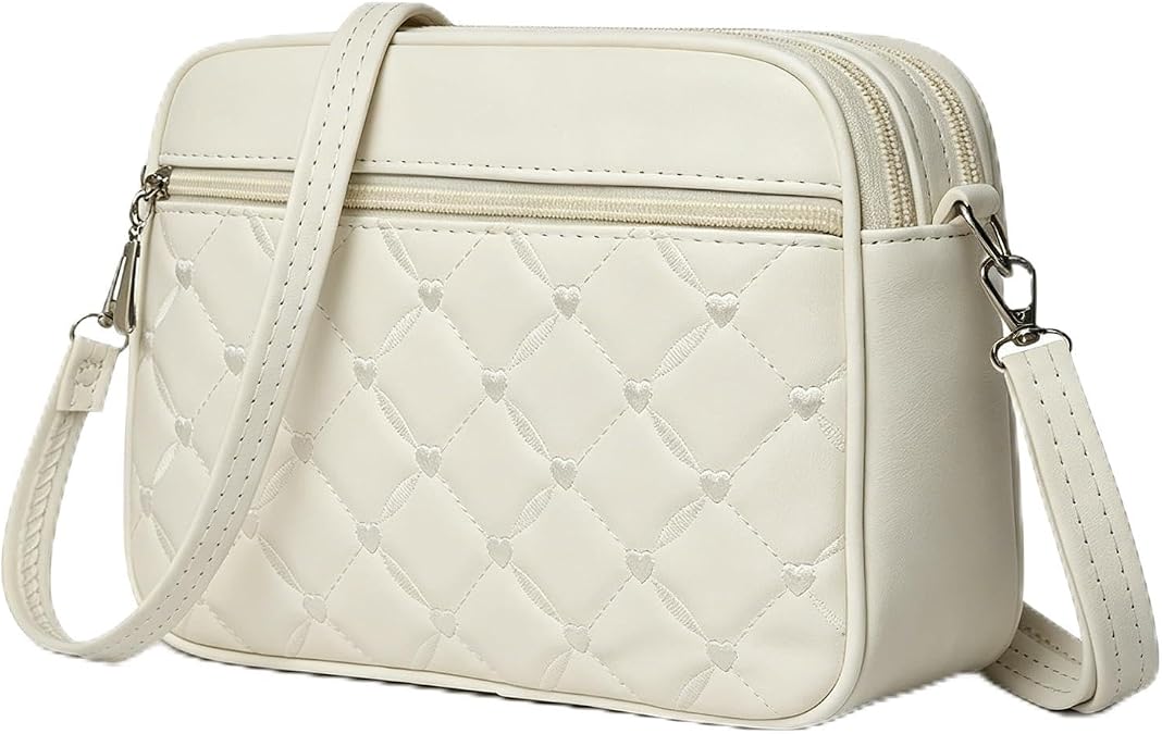 FARYODI Women's Mobile Phone Shoulder Bag, PU Leather Crossbody Bag, Stylish Shoulder Bag, Small Shoulder Bag with Removable Adjustable Strap, Embroidered Heart Check Handbag for Women