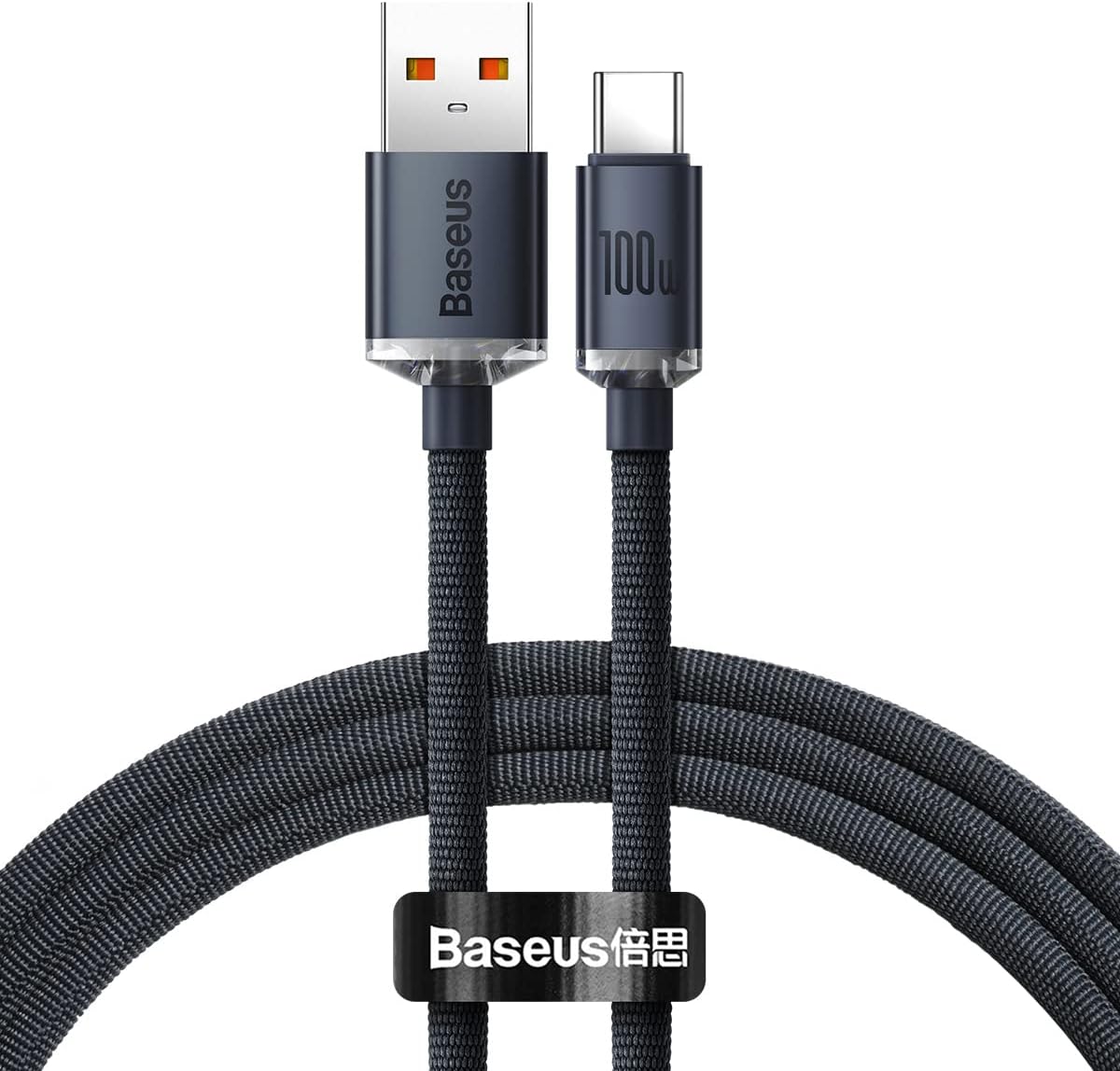 Baseus Crystal Shine USB-A to Type-C Fast Charging Data Cable 100W 5A 1.2M – Black not compatible with iPhone