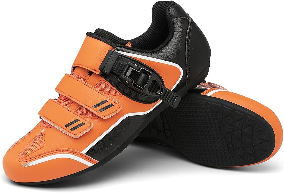 Mens Cycling Shoes Indoor Rubber Sole Road Bicycle Shoes Non-Slip No-Lock Mountain Bike Shoe with Buckle Shoestring
