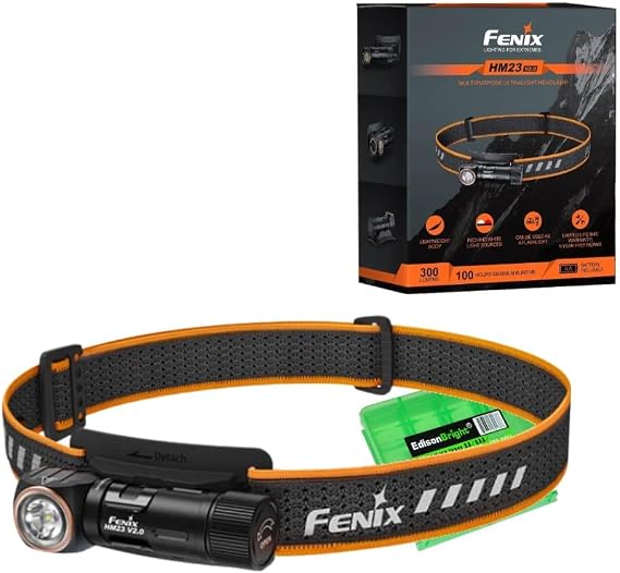 EdisonBright Fenix HM23 V2 300 Lumen LED Headlamp for Camping/Hiking Kids/Children Battery Carry case