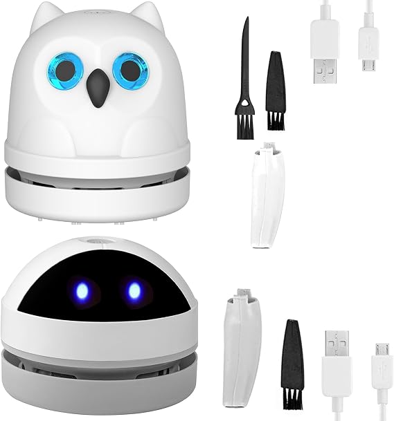 Owl Vacuum Cleaner Mini Desktop Vacuum Sweeper Cute Desk Crumb Vacuum for Cleaning Eraser Waste Pencil Shaving Cookie Crumbs Pet Fur Bread Crumbs