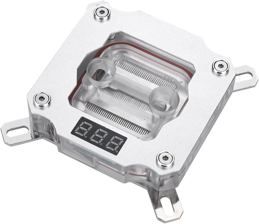 ASHATA CPU Waterblock,Richer-R Computer PC CPU Water Cooling Block Waterblock Liquid Cooler Copper Base with Temperature Display for