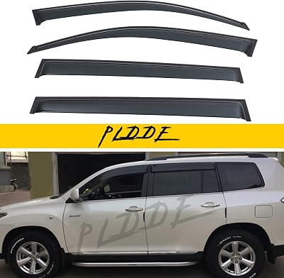 4pcs JDM Smoke Tint Window Visors Compatible with 08-13 Toyota Highlander XU40 Outside Mount Tape OnClip On Style PVC SunRain Guard Vent