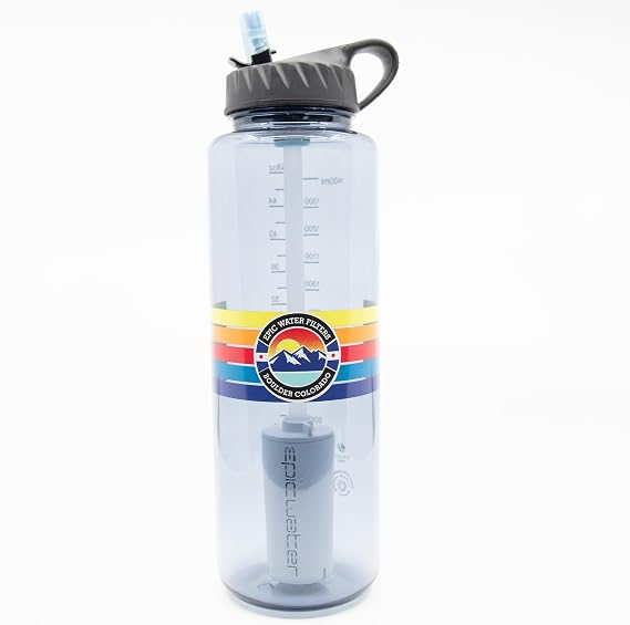 Epic Water Filters Nalgene OG Water Bottle with Filter, USA Made, BPA Free, Removes 99.99% Tap Water Contaminants, Forever Chemicals, Smoke Grey 48 oz