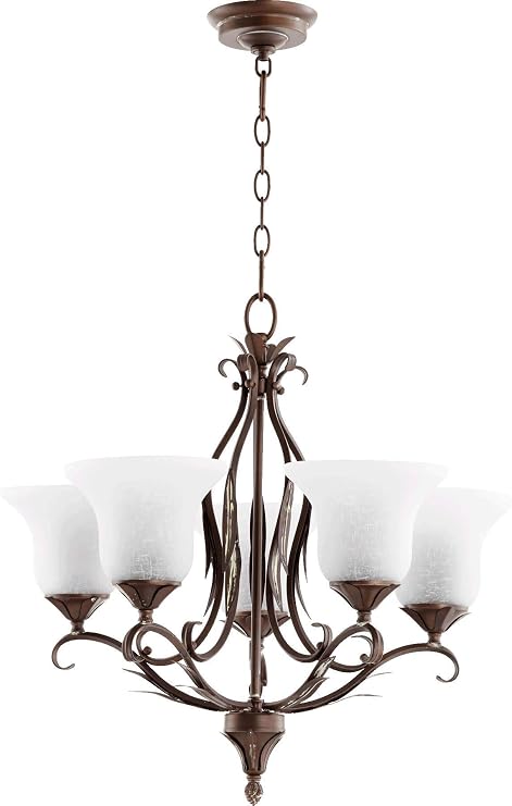Quorum Flora 5 Light Chandelier in Vintage Copper and White Linen