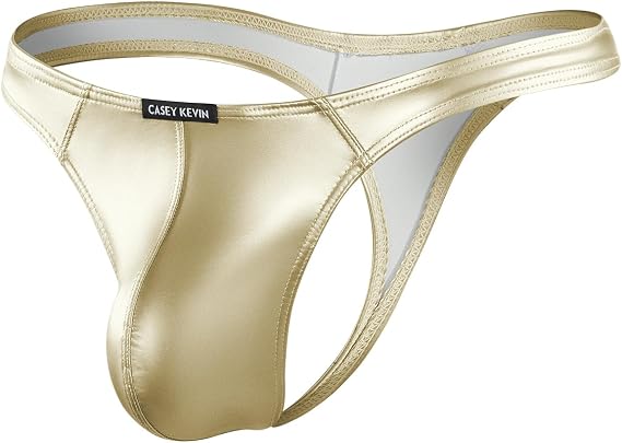 Casey Kevin Men's Faux Leather Thong Underwear Male Sexy Lingerie G-string | Shiny Metallic T Back,Low Rise Swimsuit,Soft,Durable,High-Elastic,3D Pouch,for Dating,Daily,Sport,Parties