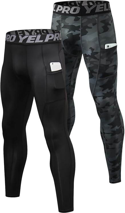 Queerier 3 Pack Men's Compression Pants Athletic Leggings with Pockets Running Baselayer Tights Cycling Workout Pants