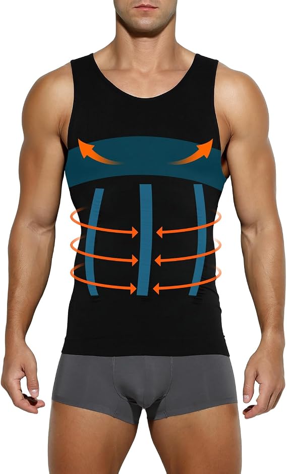 Men's Compression Shirt Vest Slimming Body Shaper Tank Tops | Muscle Shapewear Undershirts,Tummy Control Workout Shirts,Stretchy,Breathable,Moisture-Wicking,Daily/Gym/Business Wear