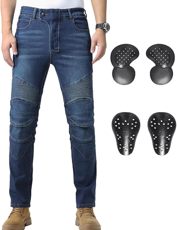 CTBQiTom Men's Motorcycle Pants Motocross Riding Jeans Adventure Motorbike Pants with Knee and Hip CE Armor Protector Pads