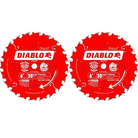 Freud D0620X Diablo 6-Inch 20 Tooth ATB Saw Blade 1/2-Inch Arbor (2 Pack) | Carbide cutting edge, thin-kerf design, Perma-Shield coating