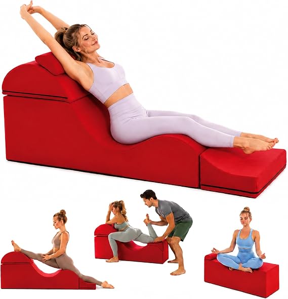 Multifunctional adult sofa chair, convertible S-shaped chaise, compressed shipping, suitable for yoga, exercise, and meditation Red