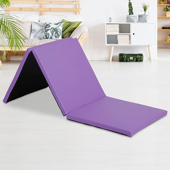 Gymnastics Tumbling Mat - 3 Folding Exercise Mat for Home Workout, All-Purpose Gym Floor Mat, 2 Inch Thick Yoga Mat for Home Gym