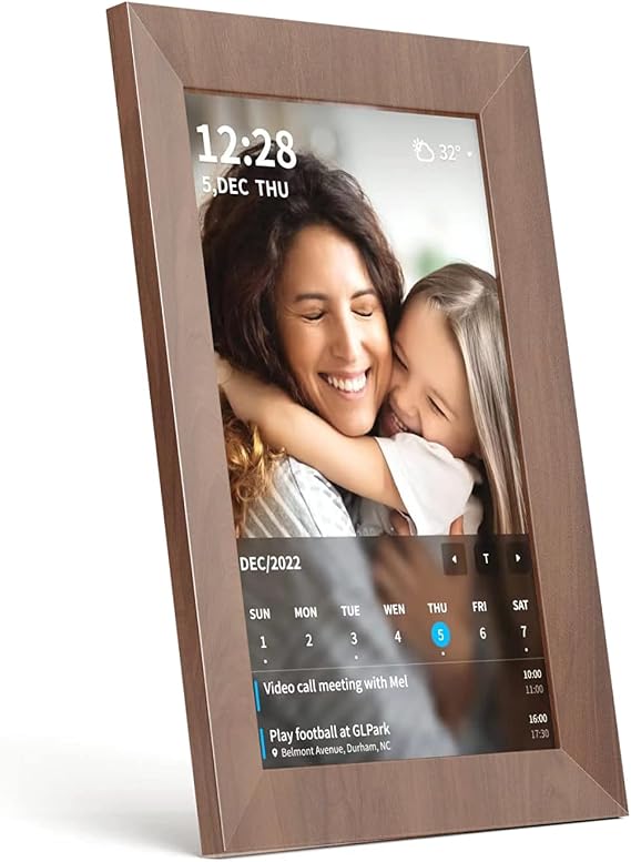 10.1 Inch Smart Wi-Fi Digital Calendar (Wood Grain) - Displays Your Photos, Wi-Fi Sync with Google Calendar, Wide Angle HD View