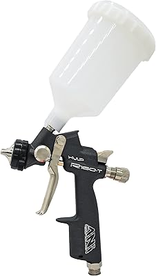 ANI HVLP R160T Professional Gravity Feed Air Mini Spray Gun Automotive, Stainless Steel Nozzle with Nylon Cup, Light Weight & Ergonomic Grip, Automotive Paint Sprayer for Cars 250 cc 1.2 mm, Black