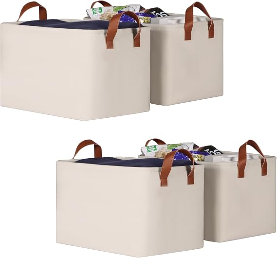 KEEGH Storage Baskets for Organizing Cube Storage 15 in, 4 Pack, Beige
