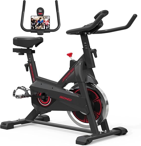 GEONEO Exercise Bike, Exercise Bike for Home, Stationary Indoor Cycling Bike Cardio Gym with pad Holder and LCD Monitor,Silent Belt Drive & 35 LBS Flywheel