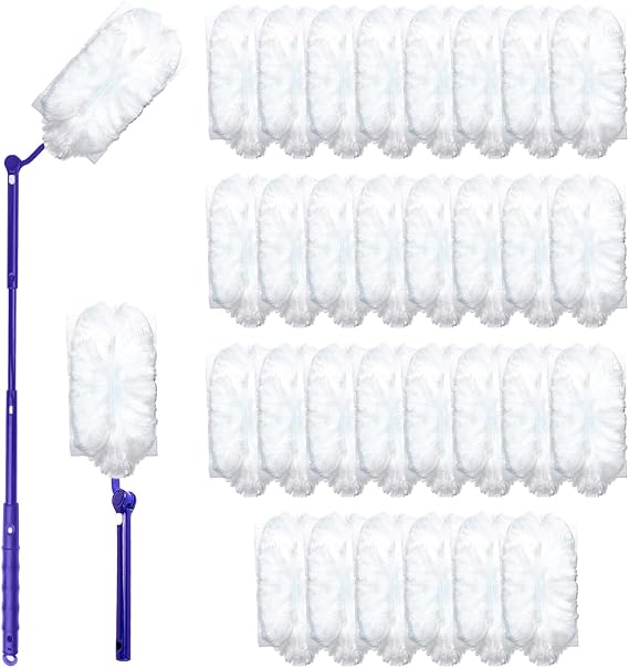 30PCS Fluffy Dusters Refills Compatible with FLASH Dusters, Microfiber Fluffy Dusters Refills with Extender Handle and 270 Degree Short Handle,Disposable Electrostatic Duster for Home and Car Cleaning