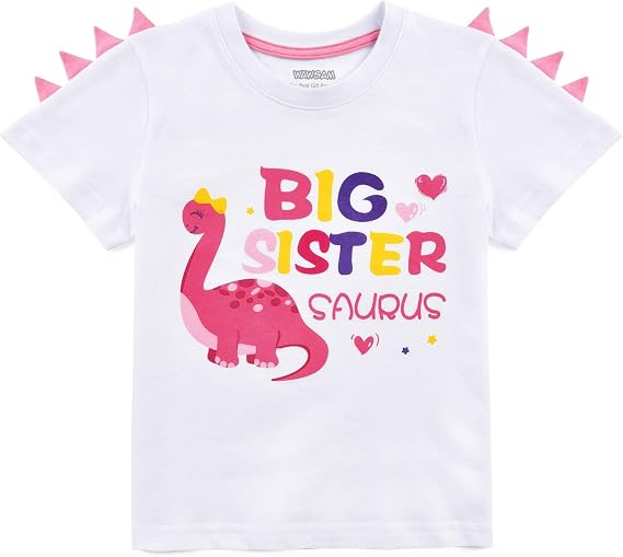 WAWSAM Dinosaur Big Sister Announcement T Shirt Promoted Outfits for Toddler Girls