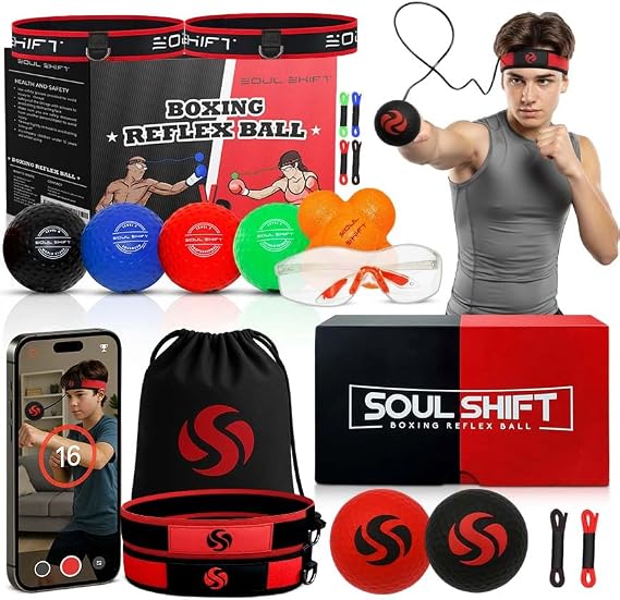 Soul Shift Boxing Reflex Ball Set | Competition Edition for Kids & Adults | Train Speed, Focus & Hand-Eye Coordination | Adjustable Headbands & Multiple Balls | Fun Home, Gym & MMA Training Equipment