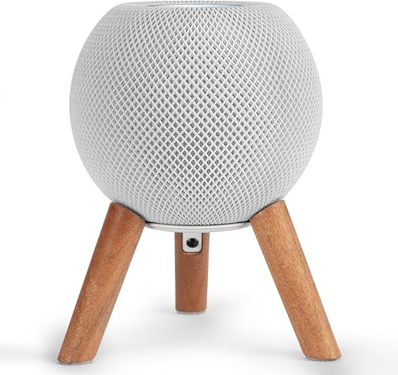 GGMM Real Wood Stand for HomePod Mini, Mid-Century Modern Style Wooden Dock with Metal Frame, Safe Stable Mount with Anti-Slip Silicone pad Protects Home pod mini Speaker Well, Made of Cherry Wood