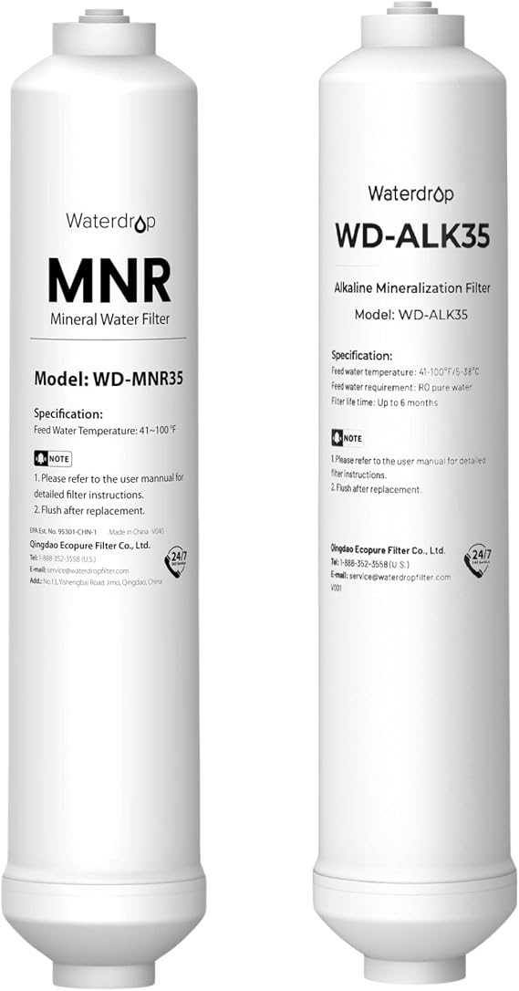Waterdrop Remineralization Filter WD-MNR35 with Alkaline Water Filter WD-ALK35, Mineral Water Filter for Reverse Osmosis Water Filter, Restore Essential Minerals for Reverse Osmosis System, Bundle
