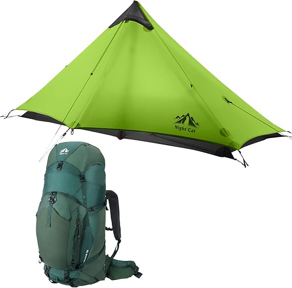 Night Cat Ultralight Tent 1 Person with Internal-Frame Hiking Backpack 100L for Professional Backpacker Hiker 2 LBS Only Lanshan Backpacking Tent Heavy Rain Waterproof Trekking Pole Not Included