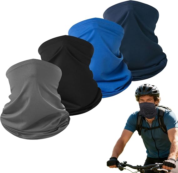 Neck Gaiter 4 Pack Multifunctional Face Coverings Bandana, Windproof Neck Warmer, Breathable Neck Scarf Face Cover for Men & Women, Cycling, Running, Hiking, Outdoor Sports