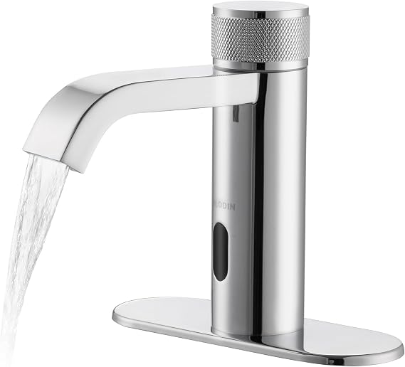 Automatic Sensor Touchless Bathroom Faucet, Manual Waterfall Faucets with Temperature Control Knob, Modern Chrome Sink Faucet Stainless Steel, Hands Free Lavatory Faucets for Single Hole