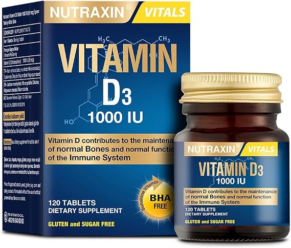 Nutraxin Vitals D3 Vitamin 1000 IU 25 mcg 120 Tablets Food Supplement