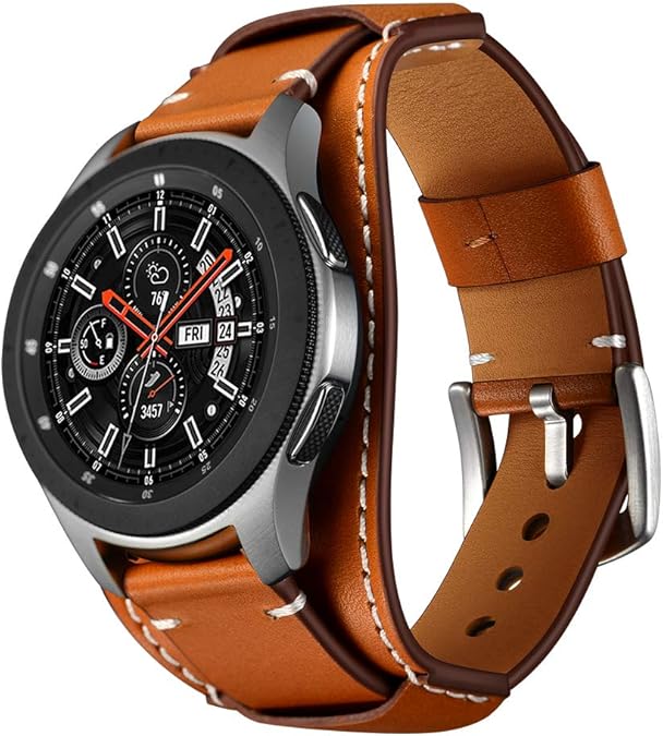 Balerion 22mm Cuff Leather Watch band,Compatible with Samsung Galaxy Watch ultrawatch 3 45mmWatch 46mmS3,Fossil Q Explorist,Garmin Forerunner 255 other 22mm Lug Width Watch