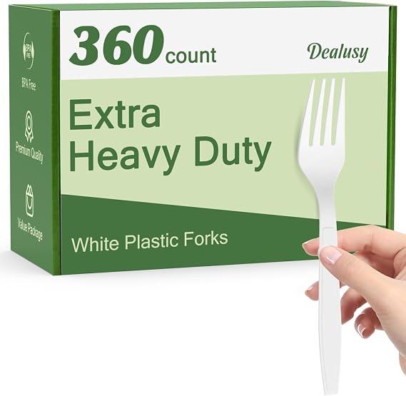 Dealusy 360 Count Extra Heavy Duty White Plastic Forks Disposable