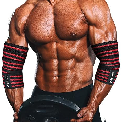 Elbow Wraps for Weightlifting (1 Pair), 59" Elastic Elbow Support & Compression Powerlifting, Fitness, Cross Training & Gym Workout - for Weight Lifting