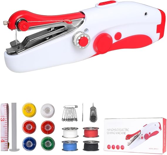 Handheld Sewing Machine, Mini Portable Electric Sewing Machine for Beginners Adult, Fast Stitch Suitable for Clothes, Fabrics, DIY Home Trave (Red)