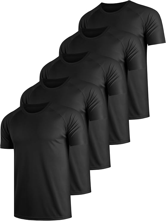 Men's Dry Fit Moisture Wicking 3 & 5 Pack Tech Performance Mesh Quick Dry Active Athletic Crew T Shirts