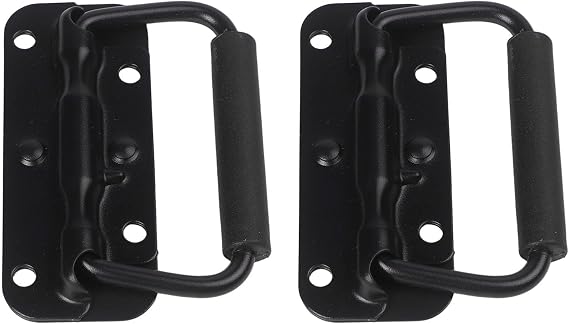 Spring Loaded Chest Handle Iron Black Box Handles With Rubber Grip 2 Pack Retractable Cabinet Drawer Pull For Tool Box Flight Case Storage Container Equipment Carrying Industrial Case(100mm)