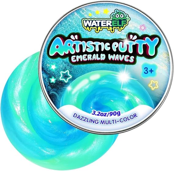 WATERELF Dazzling Putty 90g, Non-Toxic Sensory Putty Slime, Blue-Green Glitter, Creative Toy for Boys&Girls, Stress Relief, Non-Sticky Therapy Toys for Adults - P009