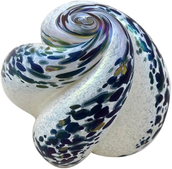 American Made Nautical Swirl Blown Glass Paperweight Sculpture (White Pearl)