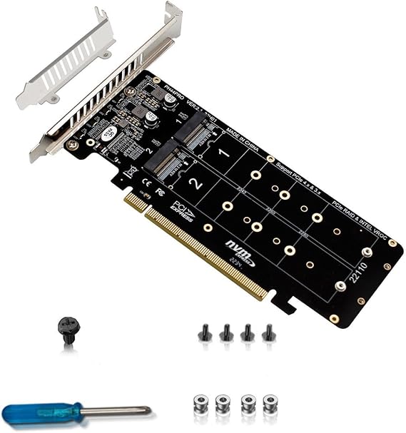 PH44PRO Dual-Sided 4* M.2 M-Key NVME to PCIe X16 Splitter Card 4 * 32Gbps 2U Server RAID Array Expansion Adapter Support 2242 2260 2280 22110 SSD