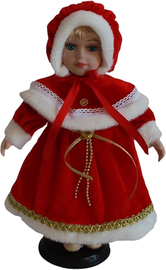 Simhoa 12 inch Elegant Porcelain Doll in Red Dress, Victorian Display Figure, Beautiful Ceramic Standing Doll for Home Decor, Christmas Birthday Gifts for Kids Women
