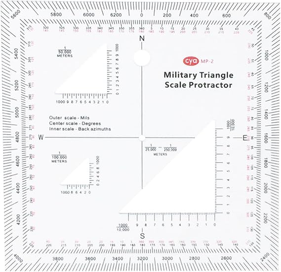 Protractor Practical Military Style Topographical Map Scale MGRS USNG Military Coordinate Scale for Sea/Land Navigation Adventures, 127x127mm