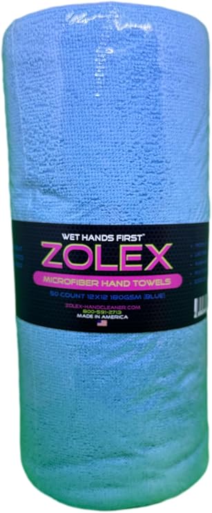 Zolex Micro Fiber Hand Towels - 50 Sheet Roll -12"x12"- 180GSM (Blue)