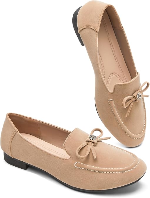 BABUDOG Womens Faux Suede Loafers,Black Flats Shoes for Women,Slip on Ballet Flats Casual Shoes